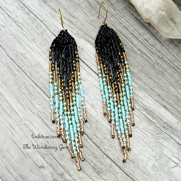 Beaded Fringe Cascade Shoulder Duster Dangle Earrings 4.5" - Picture 3 of 10